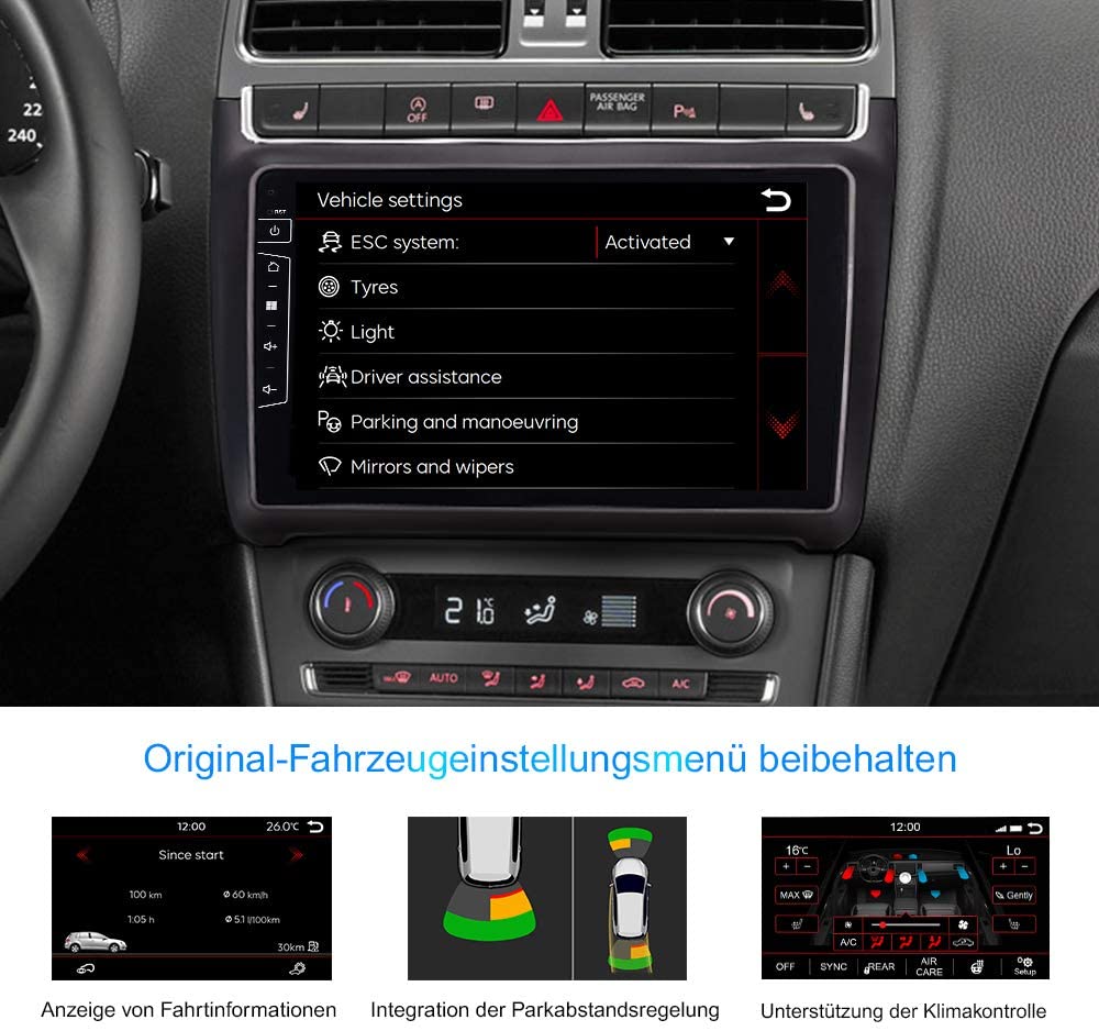 Navigatie geschikt voor VW Polo vanaf 2010 touch Screen parrot carkit overname boordcomputer TMC DAB+ Carplay android auto