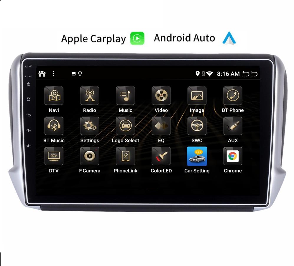 Peugeot 208/2008 navigatie carkit full touch usb android auto carplay android 10