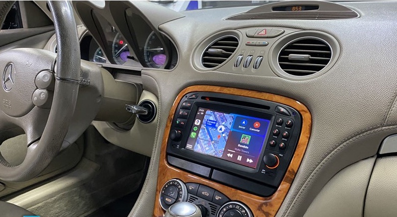 Mercedes R230 radio navigatie android 12 draadloos apple carplay android auto overname