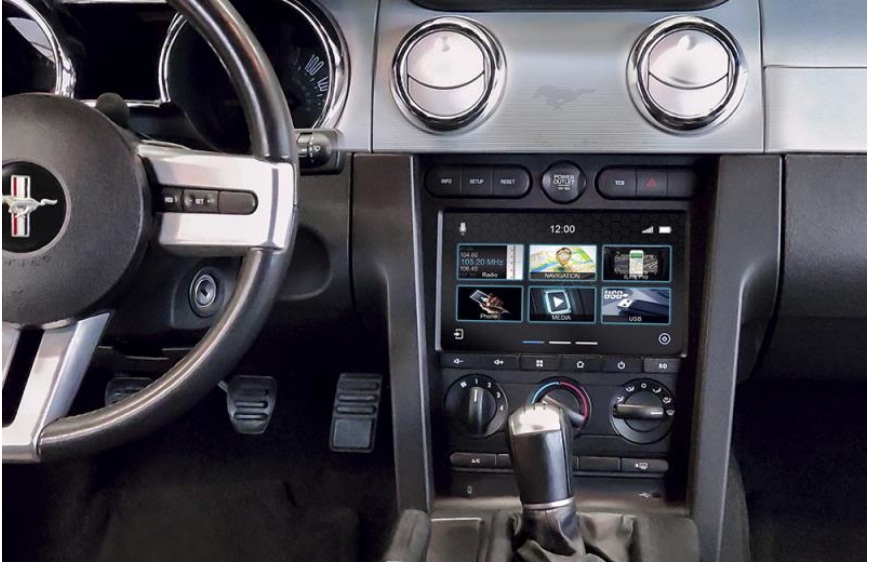 Navigatie Ford mustang touch Screen parrot carkit overname boordcomputer TMC Carplay android auto